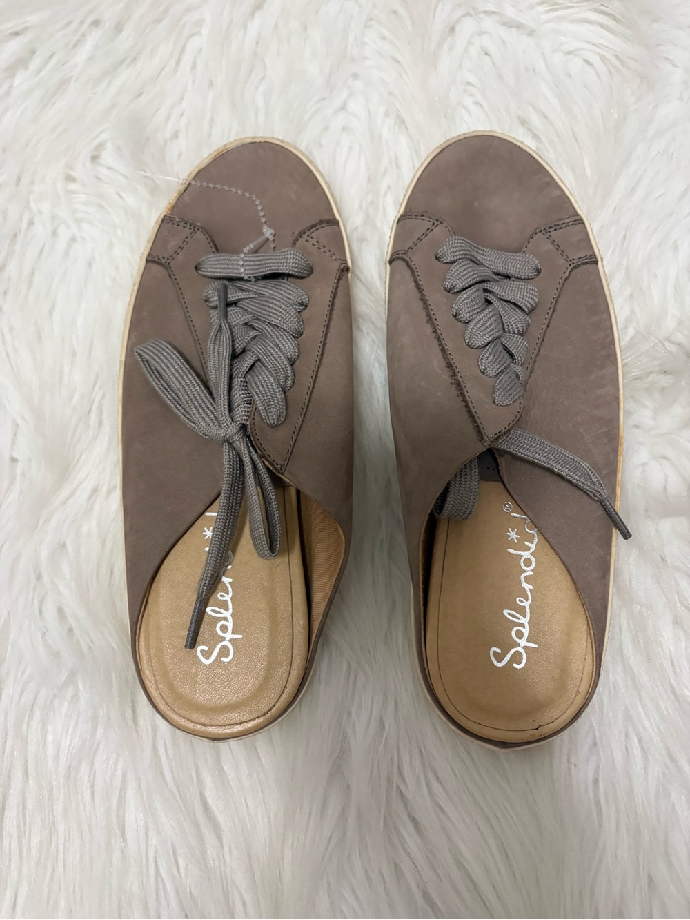 Splendid Taupe Leather Slip-On Backless Lace-Up Casual Sneakers